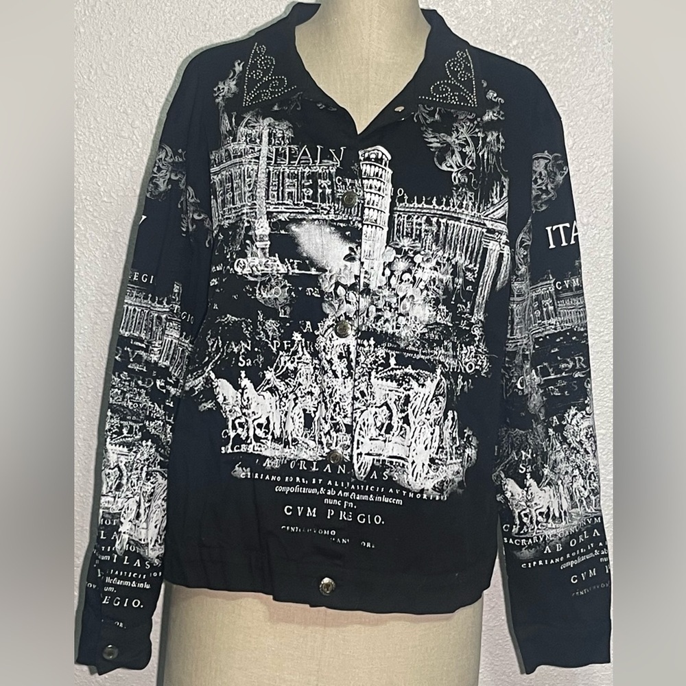 Cactus Black and White Graphic rhinestone jacket size XL